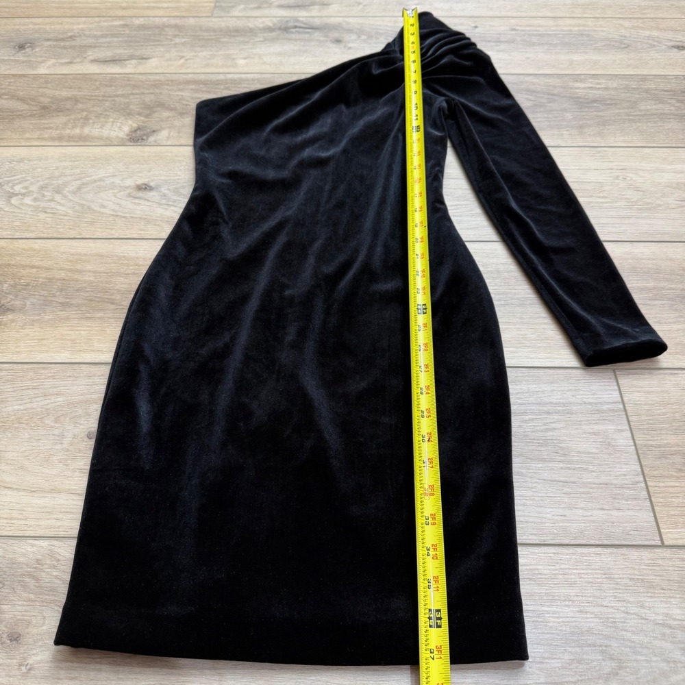 Ted Baker Black Velvet One Shoulder Sleeve Modern Minimalist Cocktail Dress Sz 1 - Picture 12 of 12